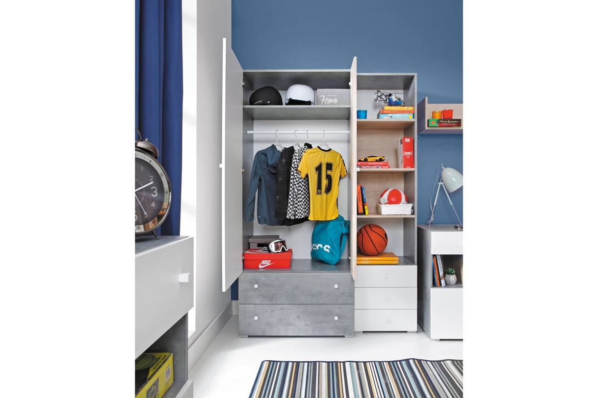 Skriňa Sigma SI3 L/P - biely lux / betón / Dub Skriňa Sigma SI3 L/P - vnútro