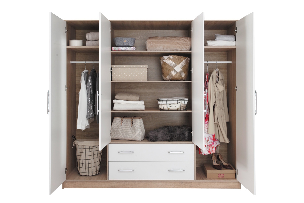 Kombinovaná skriňa Smart SR1 - 200 cm - biely lux / dub sonoma Priestranné vnútro skrine