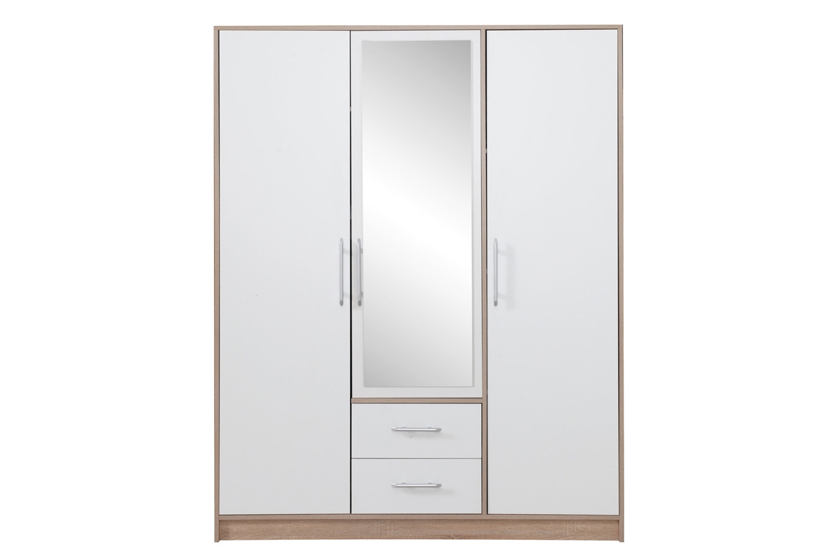 Skriňa Smart SRL2 so zrkadlom - 150 cm - biely lux / dub sonoma Skriňa so zrkadlom