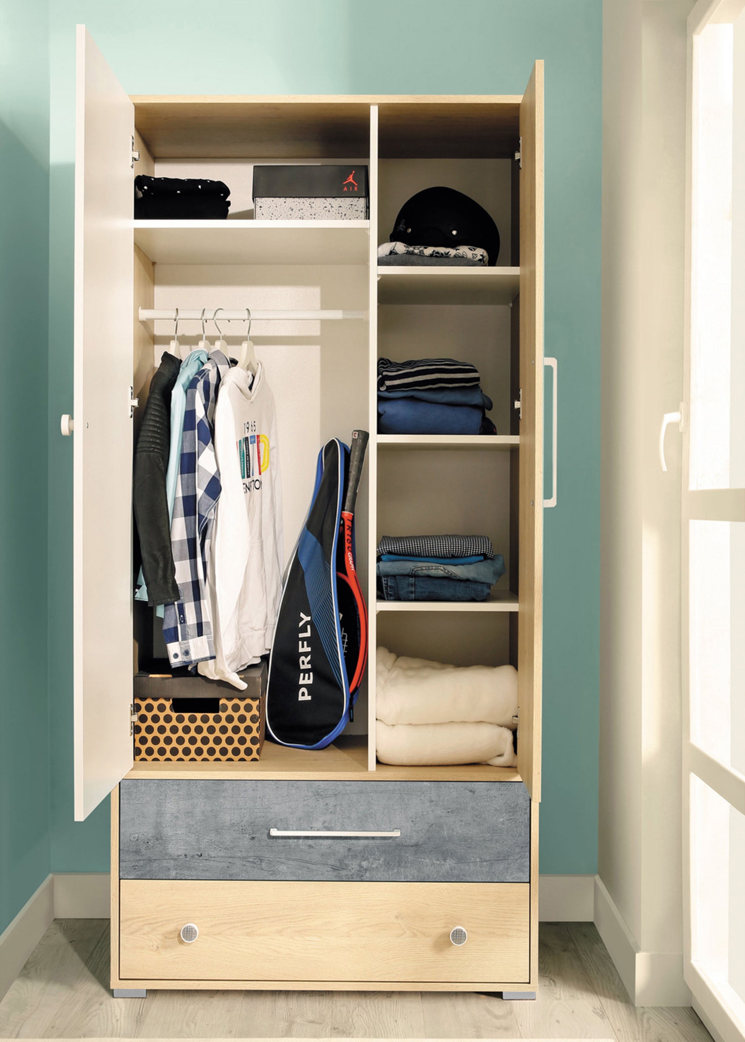 Skříň Step ST1 se zásuvkami 90 cm - dub piškotový / bílá / beton skříň Step 90 cm se zásuvkami dub biszkoptowy / bílá lux / beton