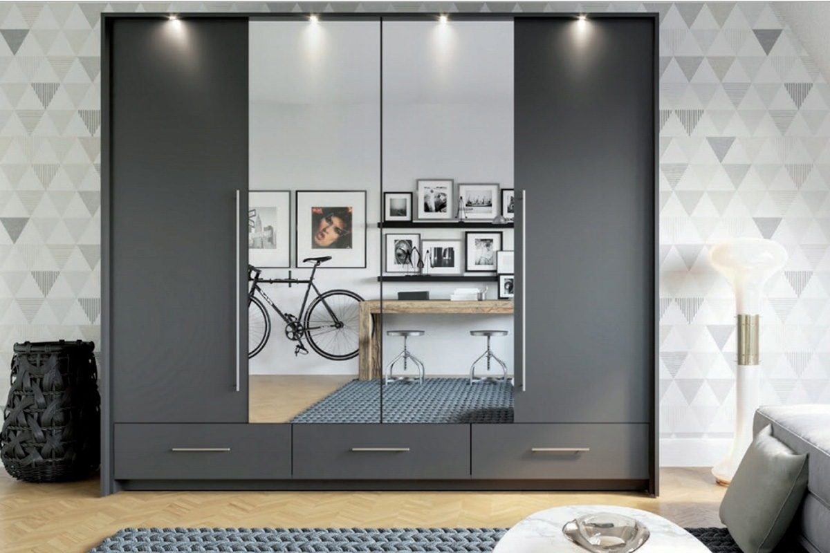 Skriňa do spálne Toledo 255 Grafit/Zrkadlo Skriňa z zrkadlom grafit 