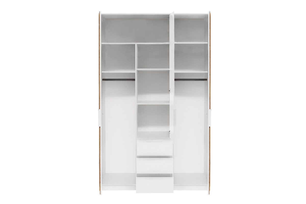 Skříň Bali 149 cm s nástavcem - dub wotan / bílá skříň třídveřová Lutori 149 cm z lamelami i nadstawka - bílá / dub wotan 