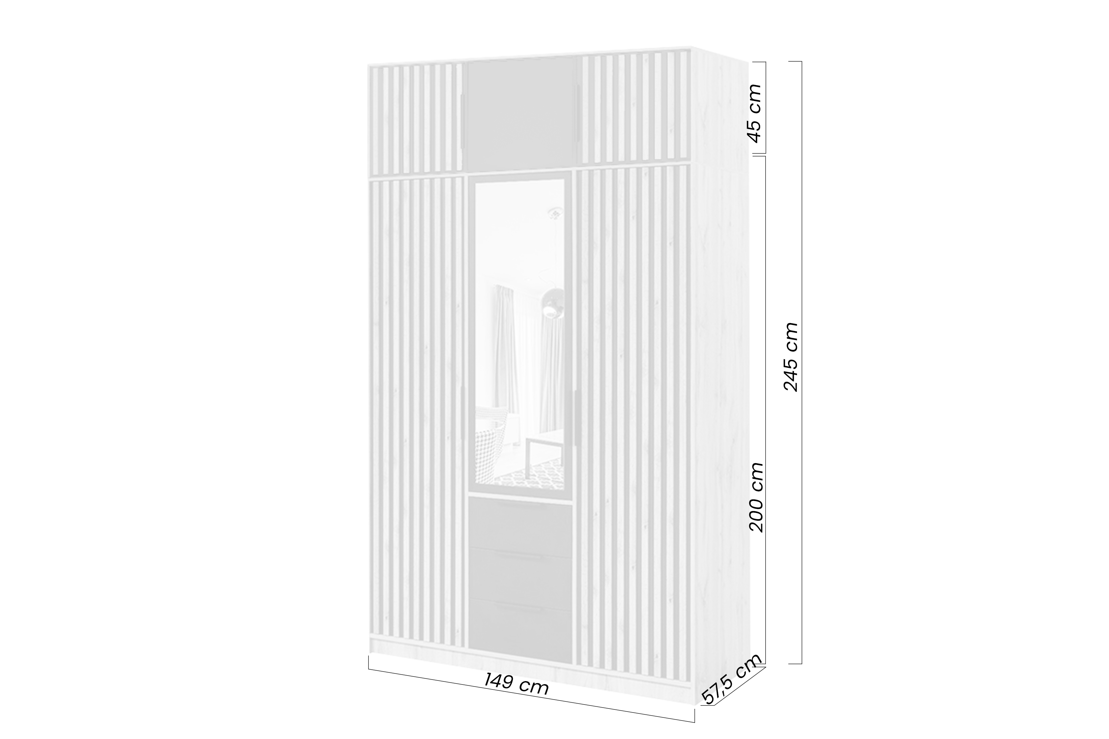 Šatníková skriňa Bali 149 cm s nadstavcom - dub wotan / čierna Skriňa trojdverová Lutori 149 cm z nadstawka - Dub wotan / Čierny