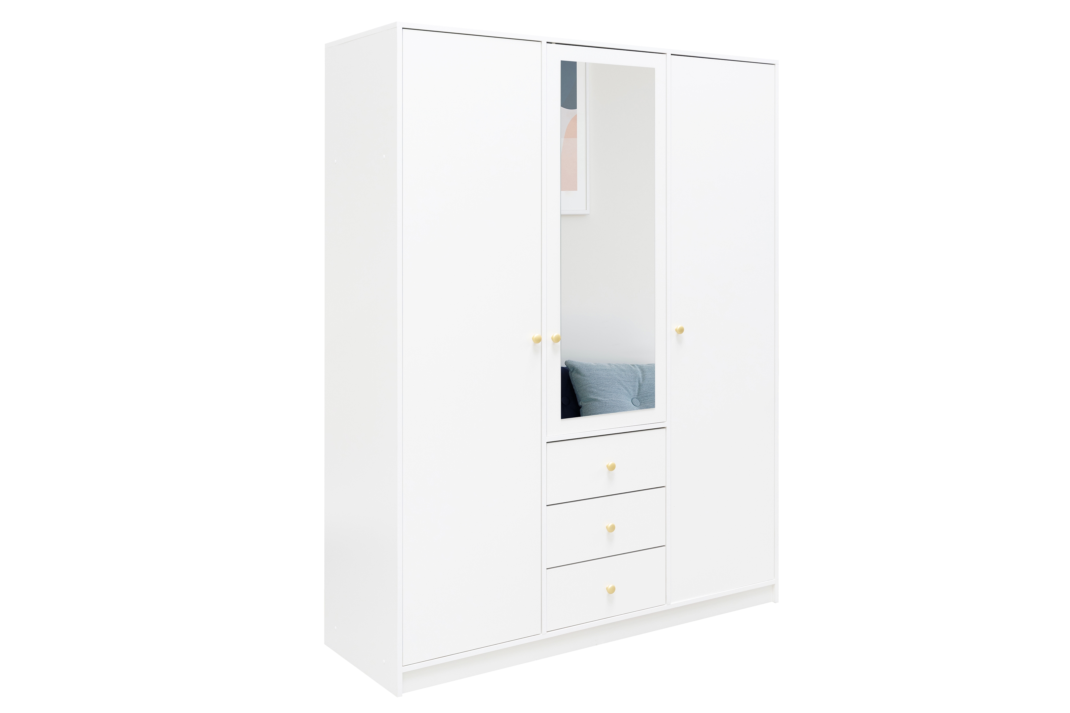 Skriňa Siena D3 s 3 zásuvkami i zrkadlom 149 cm - Biela Skriňa trojdverová Siena D3 s 3 zásuvkami i zrkadlom 149 cm - Biela