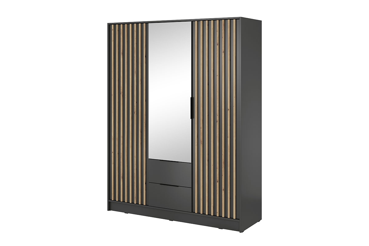 Skříň Neria 155 cm se zrcadlem - grafitová / dub artisan grafitová Skříň z lamelami