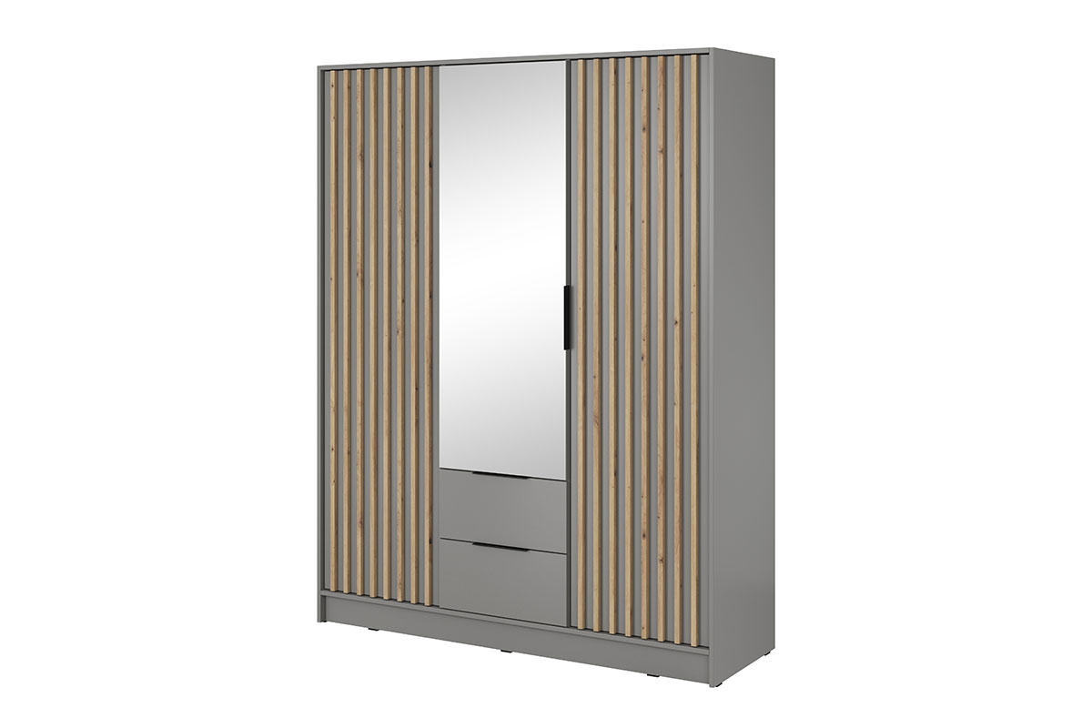 Skříň Neria 155 cm se zrcadlem - šedá / dub artisan Skříň se zrcadlem i lamelami