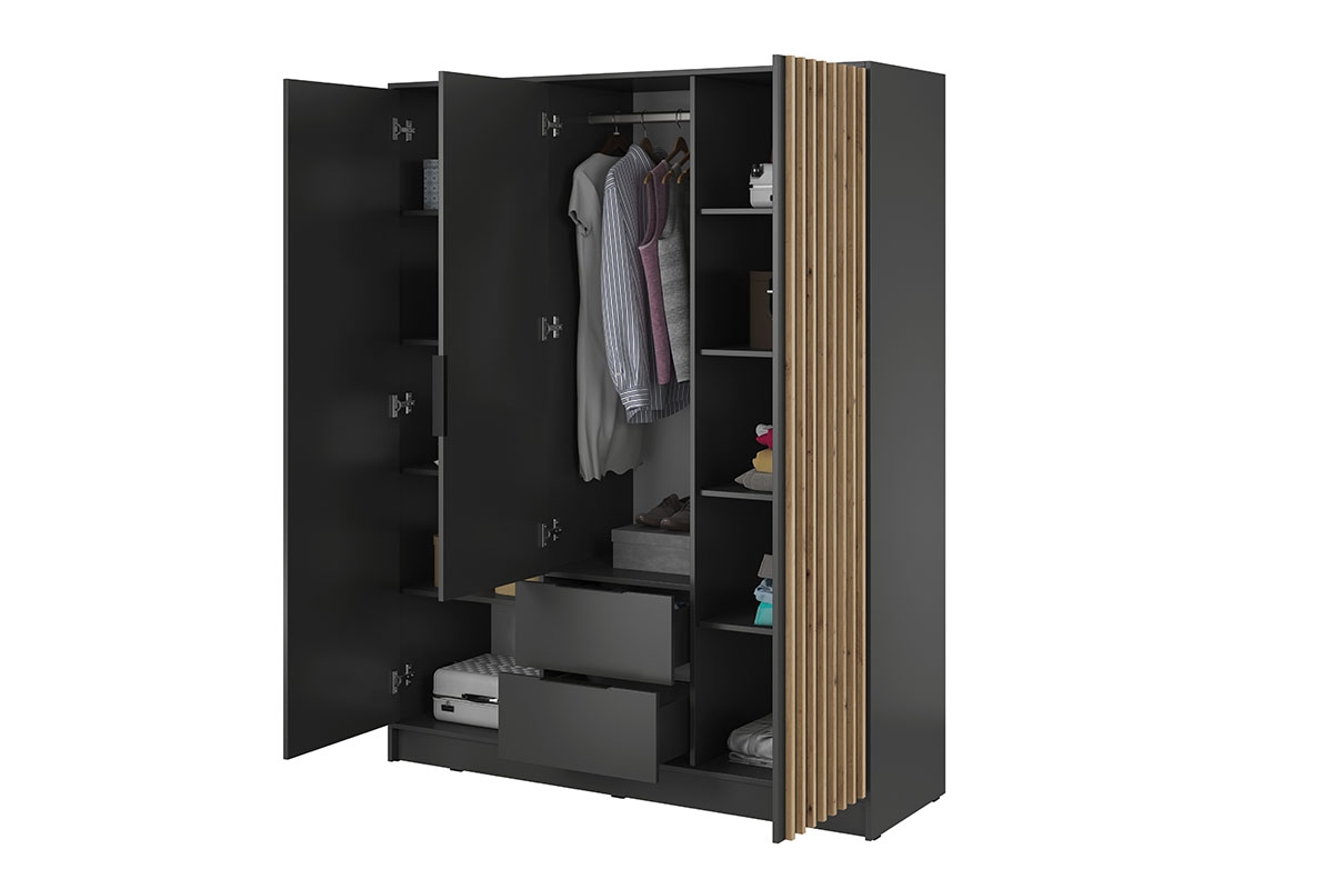 Skriňa s lamelami Neria - grafit / dub artisan Trojdverová skriňa s lamelami Neria - grafit / dub artisan - vnútro