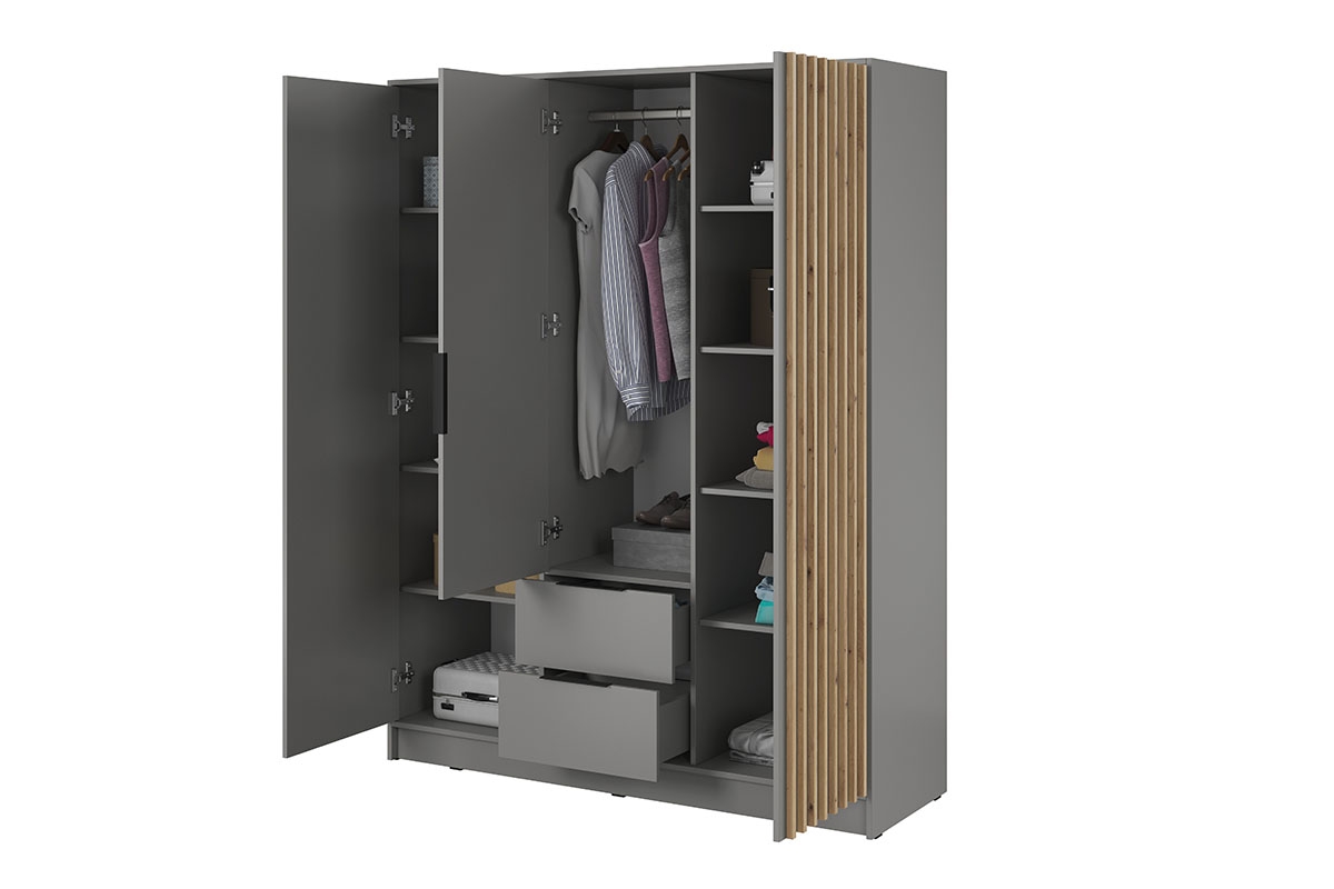 Skriňa s lamelami Neria - sivá / dub artisan Sivá skriňa s policami