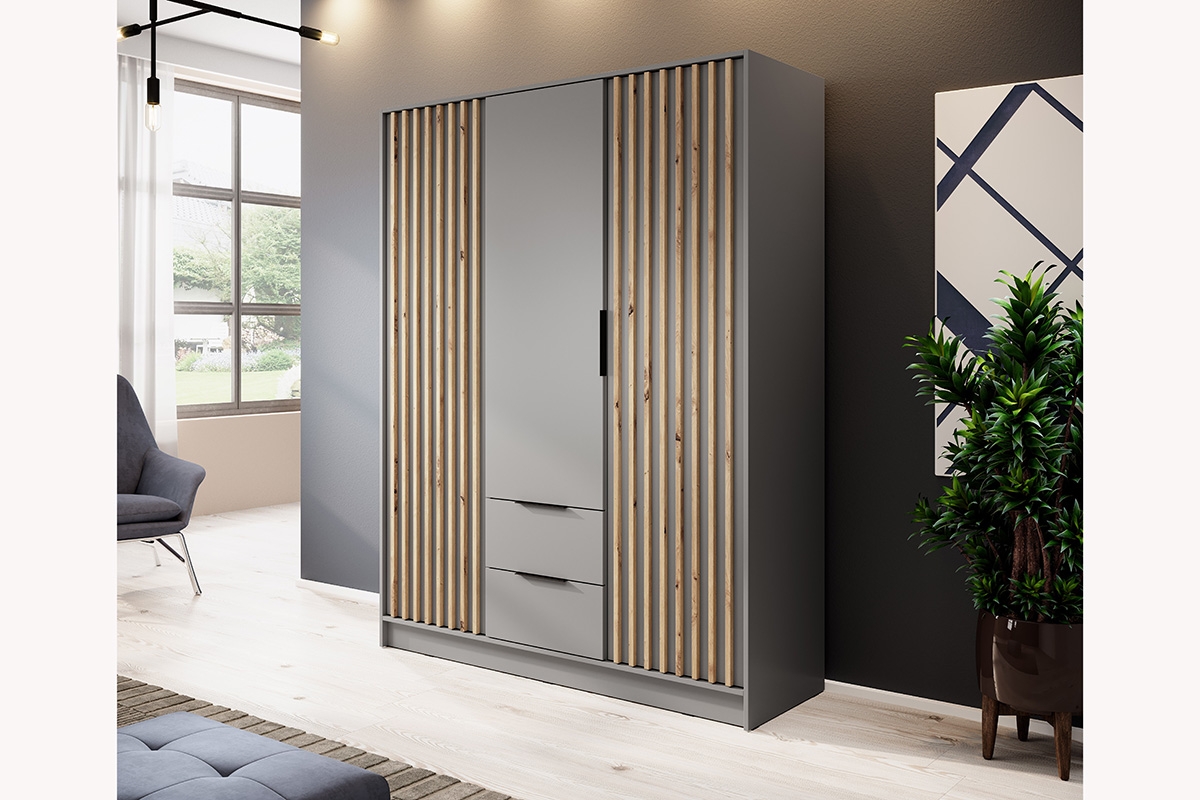 Skriňa s lamelami Neria - sivá / dub artisan Sivá skriňa