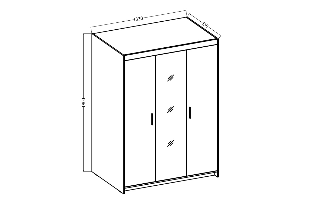 Šatní skříň Lena 3D se zrcadlem - dub lefkas Skříň třídveřová se zrcadlem Lena 3D - Dub Lefkas