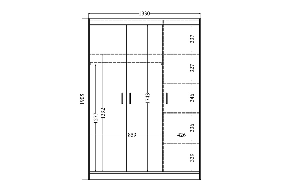 Šatní skříň Lena 3D se zrcadlem - dub lefkas Skříň třídveřová se zrcadlem Lena 3D - Dub Lefkas