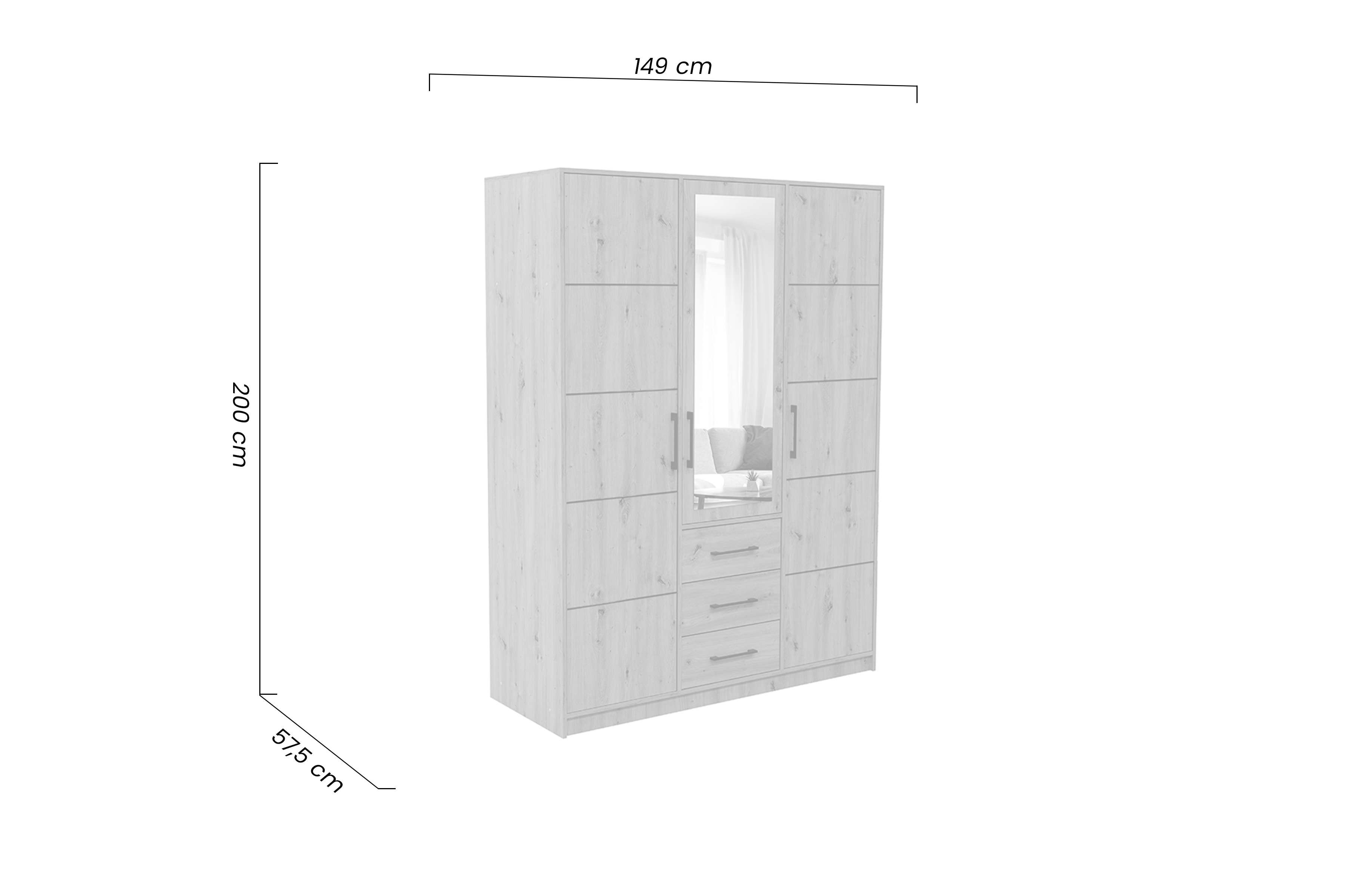 Skriňa s tromi zásuvkami i zrkadlom Kos D3 149 cm - Dub artisan Skriňa trojdverová s tromi zásuvkami i zrkadlom Kos D3 149 cm - Dub artisan
