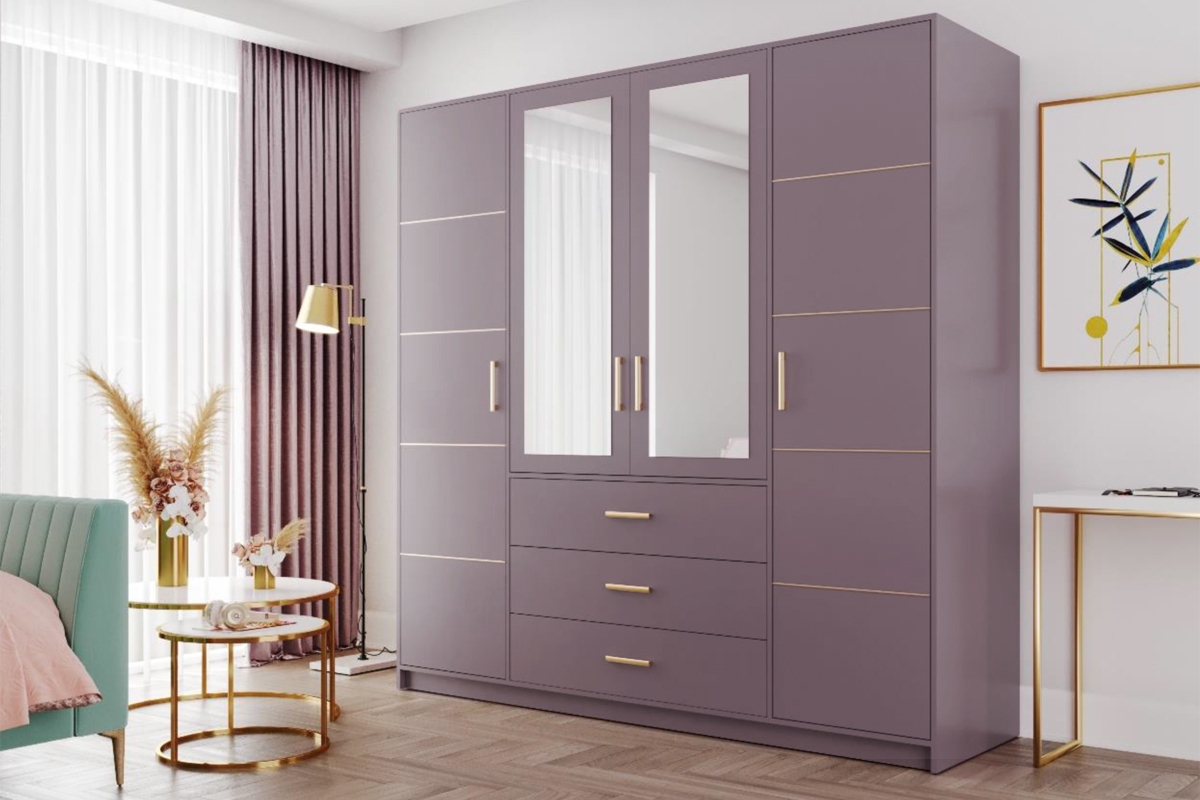 Šatníková skriňa Bali 196 cm - slivka Skriňa z zrkadlami 