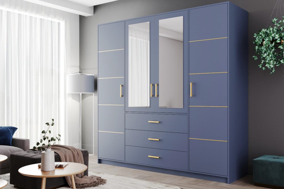 Šatní skříň Bali 196 cm - tlumená modrá Modrá Skříň 