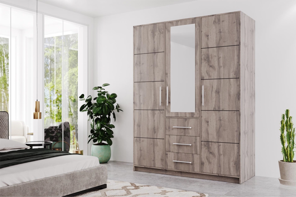 Šatníková skriňa Bali 147 cm - dub wellington Skriňa z zrkadlom 