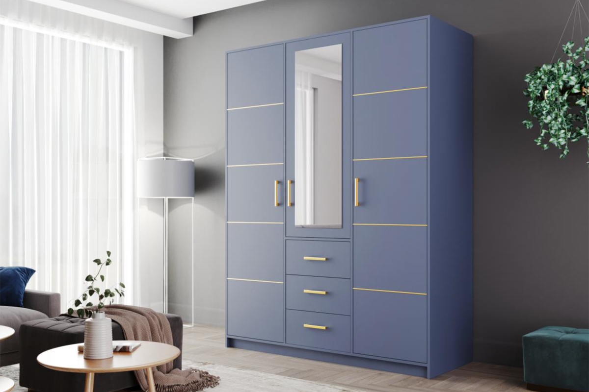 Šatní skříň Bali 147 cm - tlumená modrá Modrá Skříň