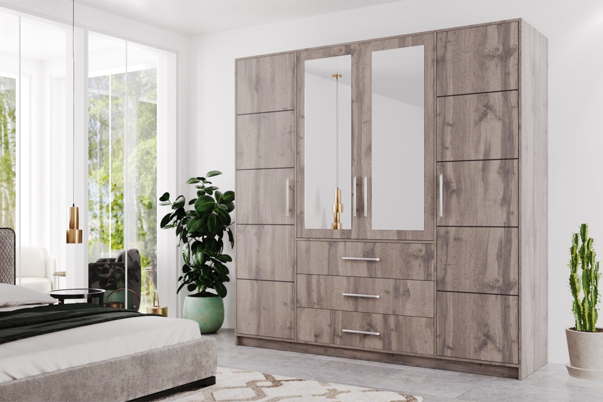 Šatníková skriňa Bali 196 cm - dub wellington Skriňa z zrkadlom 