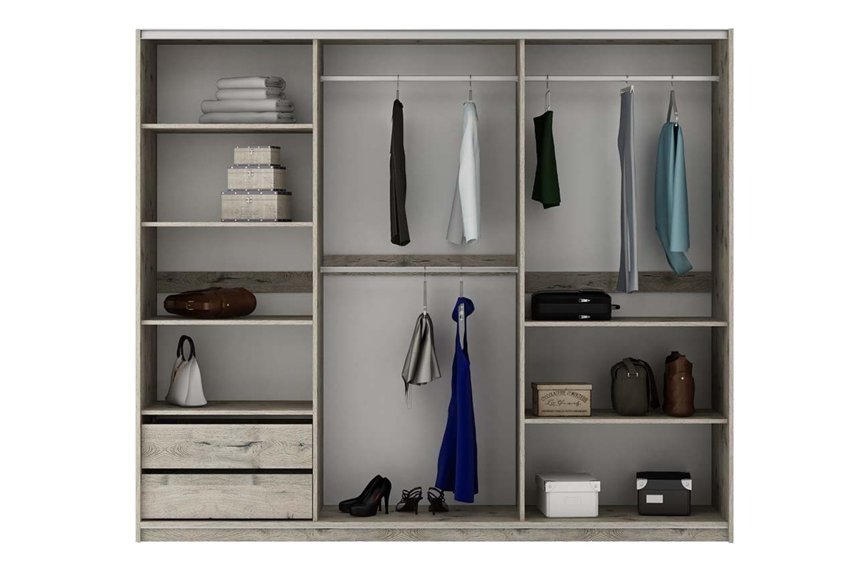 Šatník Tallin 250 Dub wellington/Zrkadlo Skriňa z policami 