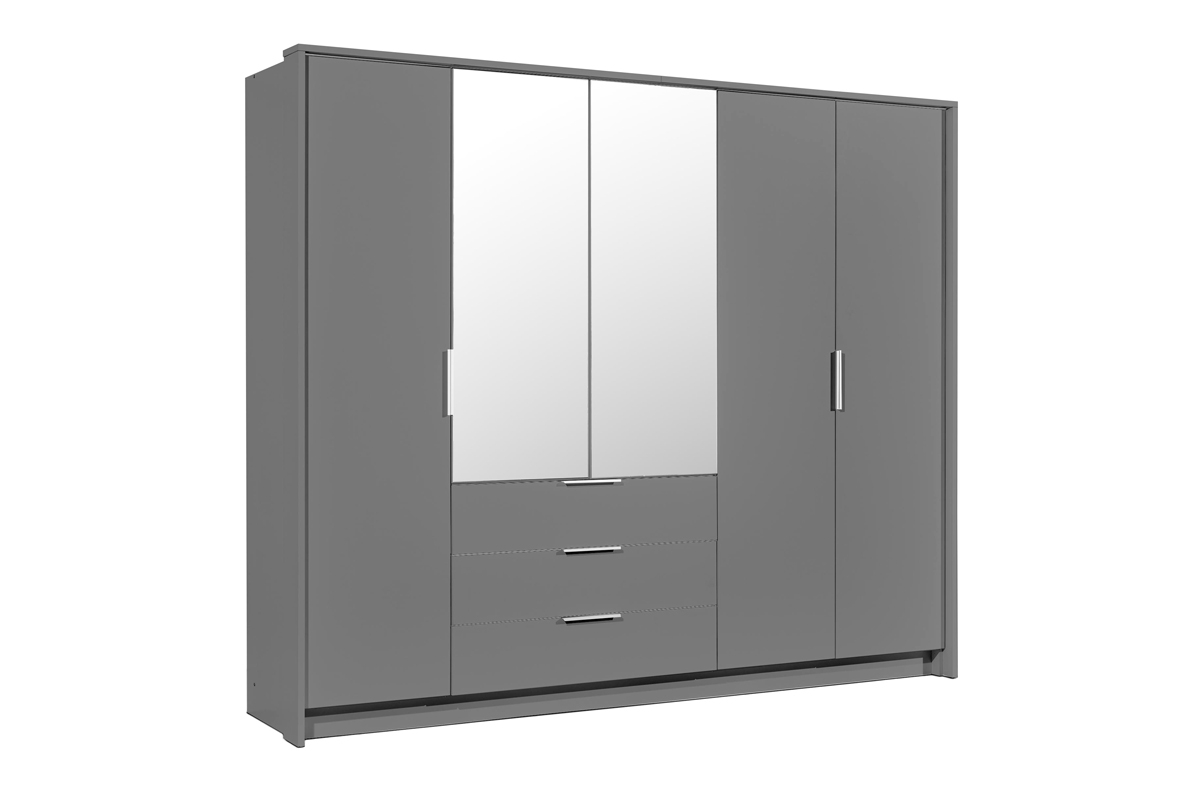 Šatní skříň Togo 255 cm se zrcadlem a zásuvkami - grafitová Skříň grafit 