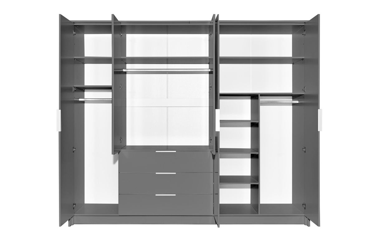 Šatní skříň Togo 255 cm se zrcadlem a zásuvkami - grafitová Skříň se zásuvkami 