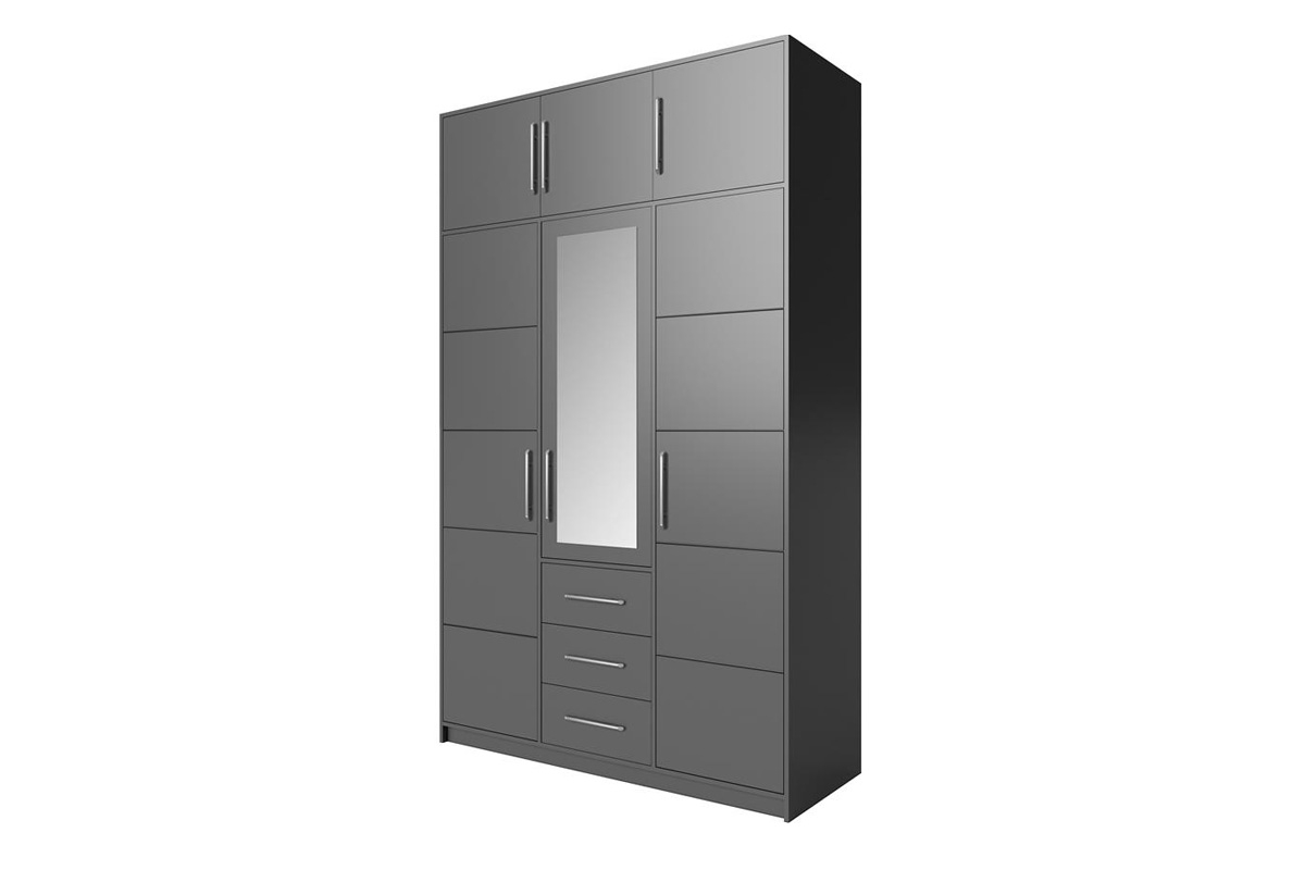 Šatníková skriňa Bali 147 cm s nadstavcom - grafitová Skriňa z zrkadlom 