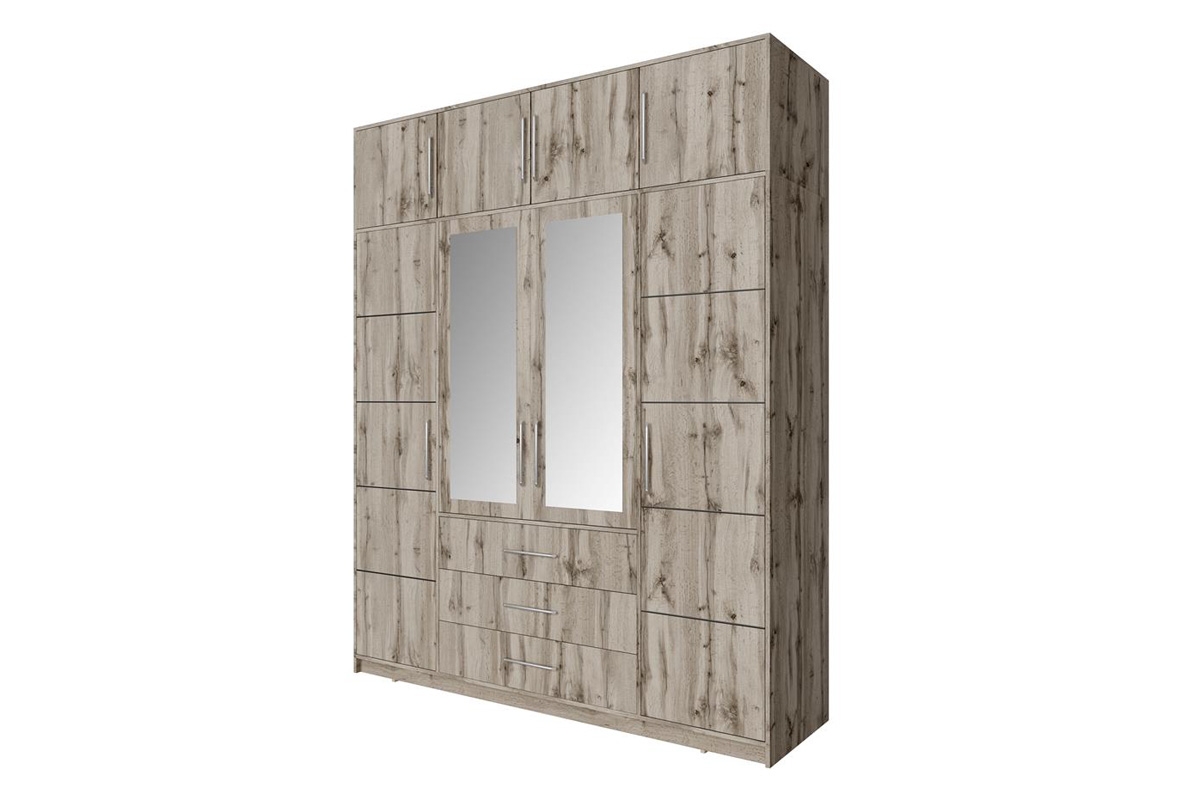 Skříň Bali 196 cm s nástavcem - dub wellington Skříň se zrcadly 