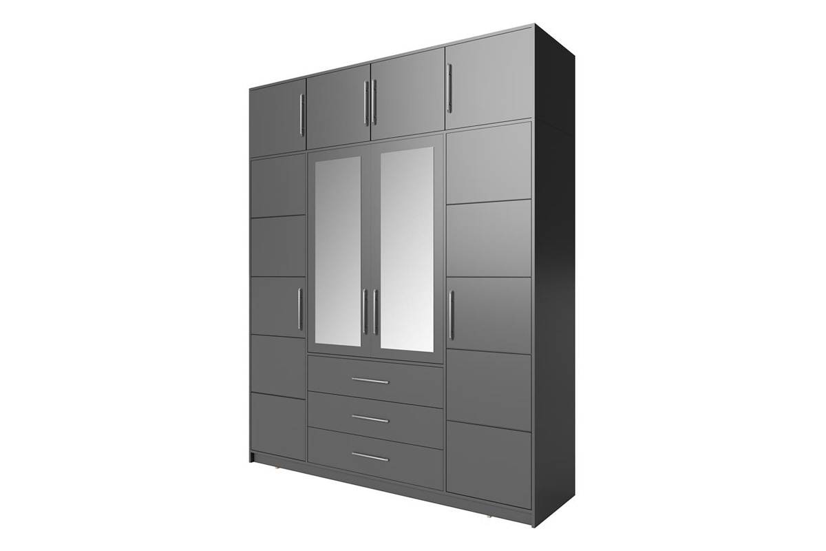Šatníková skriňa Bali 196 cm s nadstavcom - grafitová Skriňa z nadstawka 