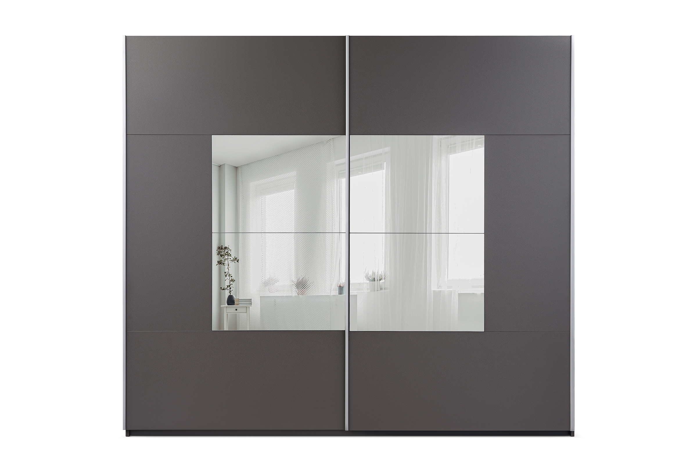 Šatníková skriňa Boston 203 cm s posuvnými dverami a zrkadlom - grafitová Skriňa z zrkadlom Dalmari 203 s posuvnými dverami - grafit 