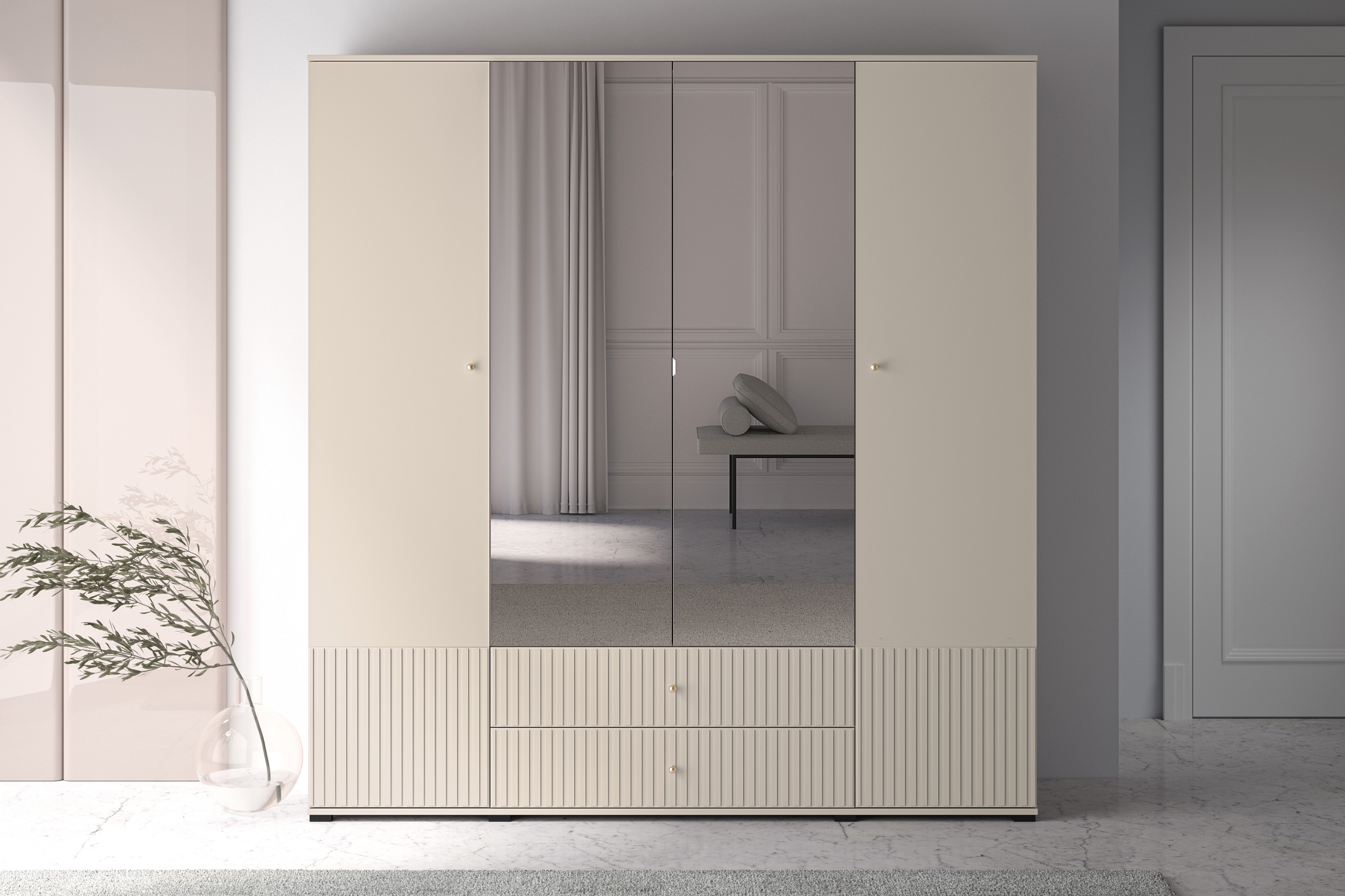 Skriňa z zrkadlom Jamuzi 200 cm - kašmír Skriňa z zrkadlom Jamuzi 23 - 150 cm - kašmír