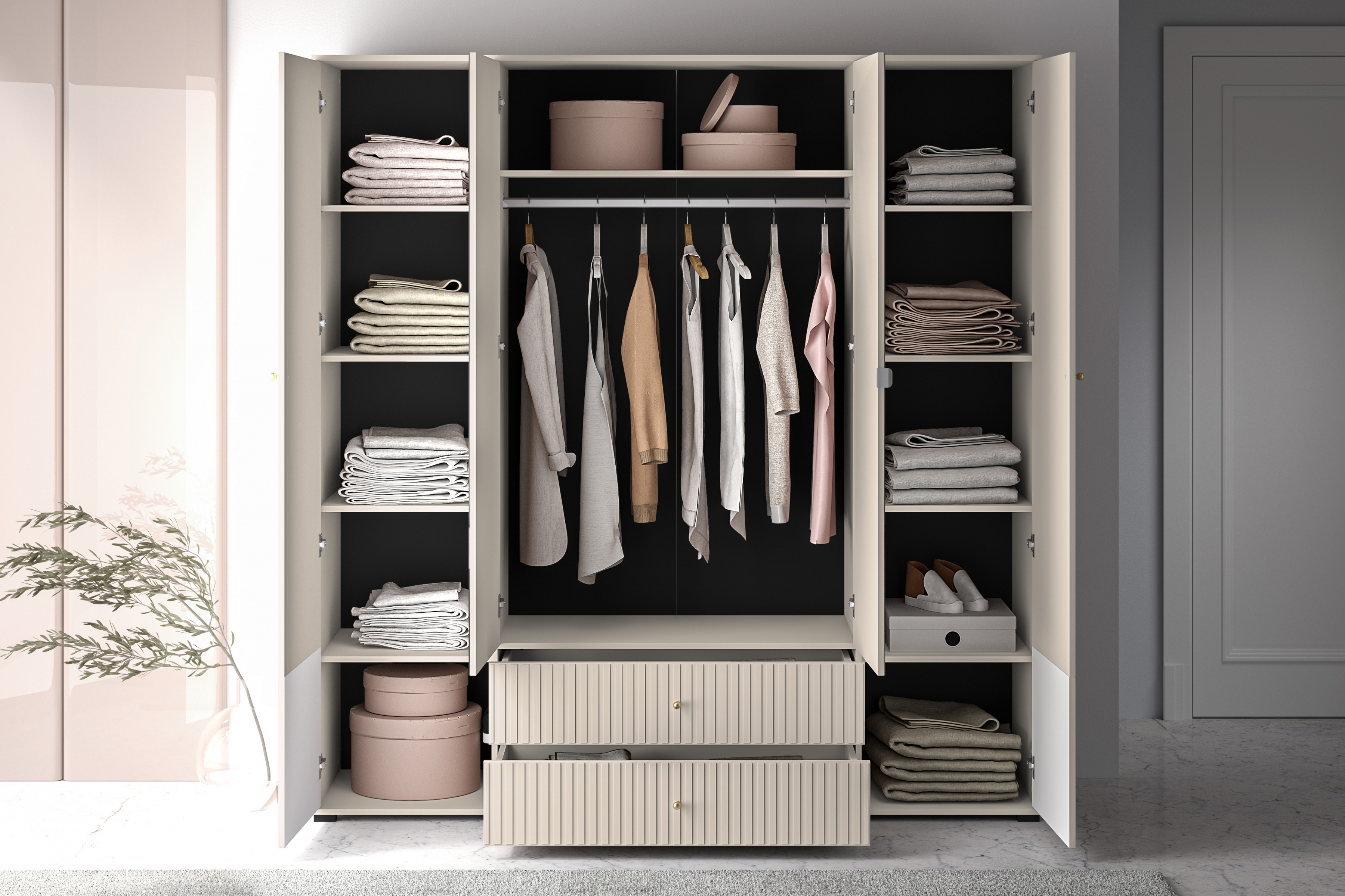 Skriňa z zrkadlom Jamuzi 200 cm - kašmír Skriňa z zrkadlom Jamuzi 23 - 150 cm - kašmír