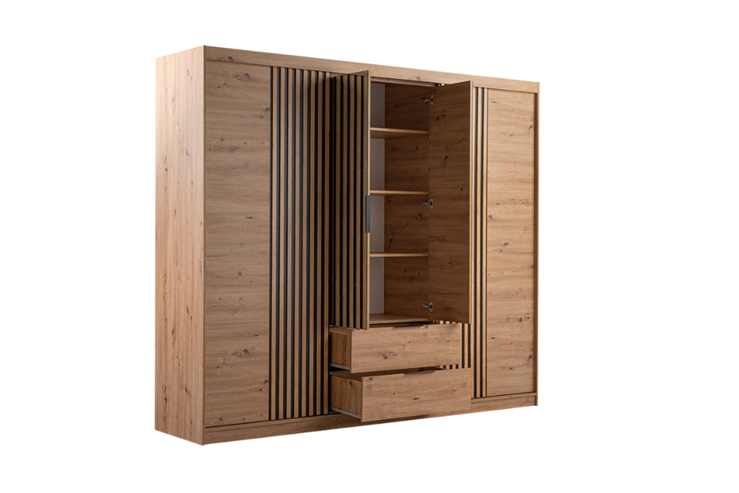 Skříň s posuvnými dveřmi Majorka 250 cm se zrcadlem a zásuvkami - dub artisan skříň z zrcadlem Nateo 250 przesuwna se zásuvkami - dub artisan 