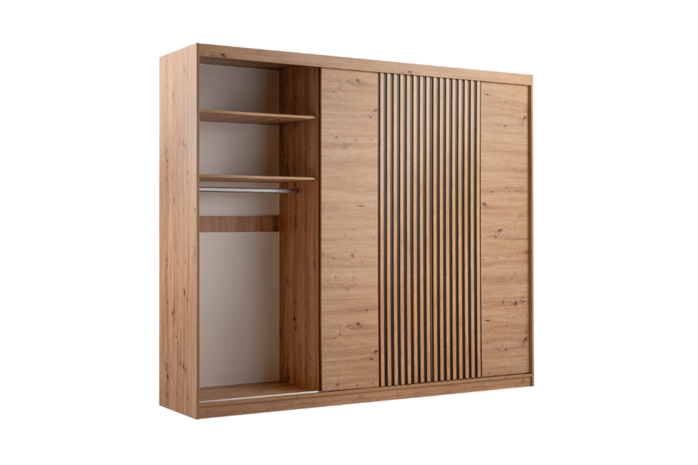 Skříň s posuvnými dveřmi Majorka 250 cm se zrcadlem a zásuvkami - dub artisan skříň z zrcadlem Nateo 250 przesuwna se zásuvkami - dub artisan 