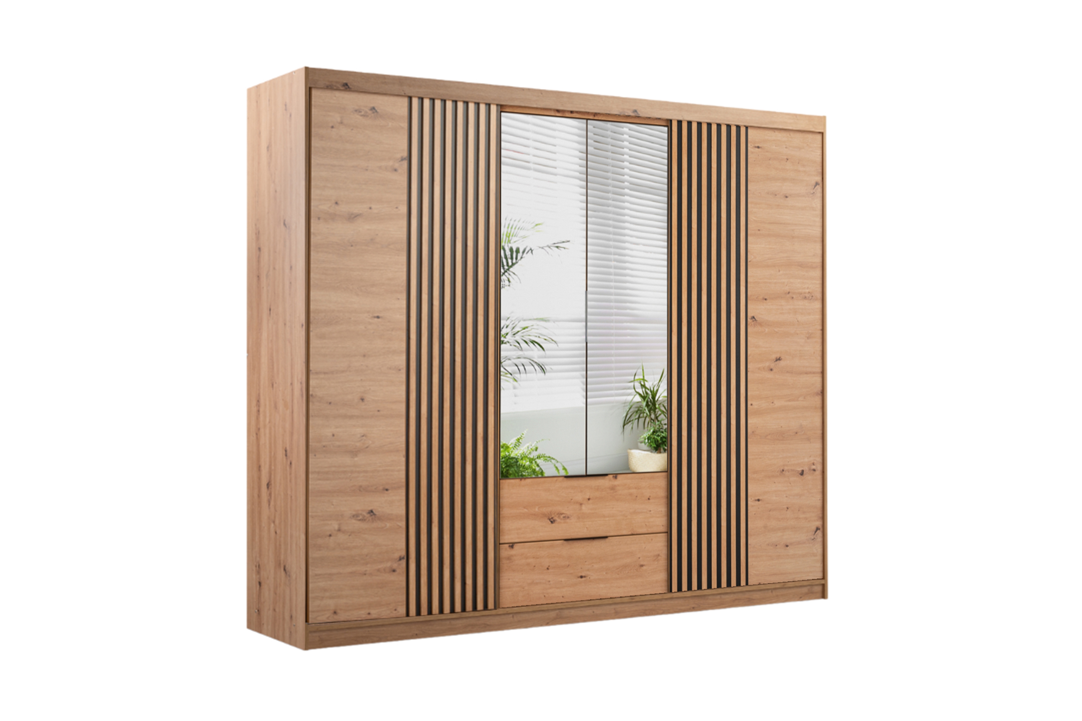 Skříň s posuvnými dveřmi Majorka 250 cm se zrcadlem a zásuvkami - dub artisan skříň z zrcadlem Nateo 250 przesuwna se zásuvkami - dub artisan 