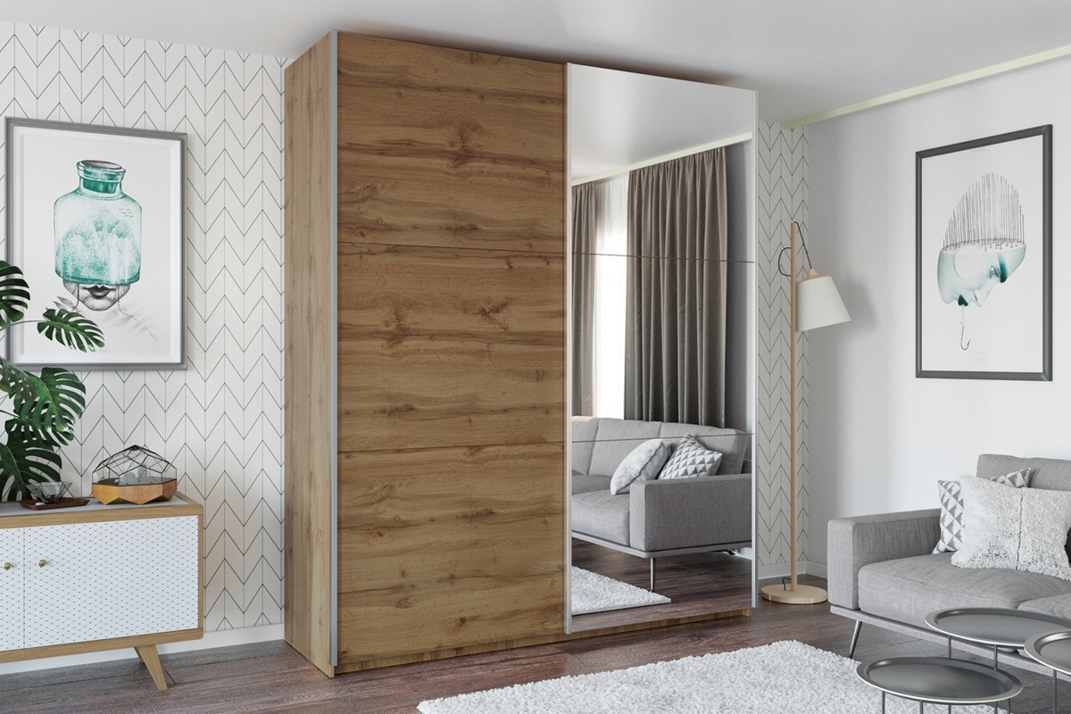 Skriňa so zrkadlom Rodos 200 Dub wotan - Zrkadlo Skriňa z zrkadlom Stôlar