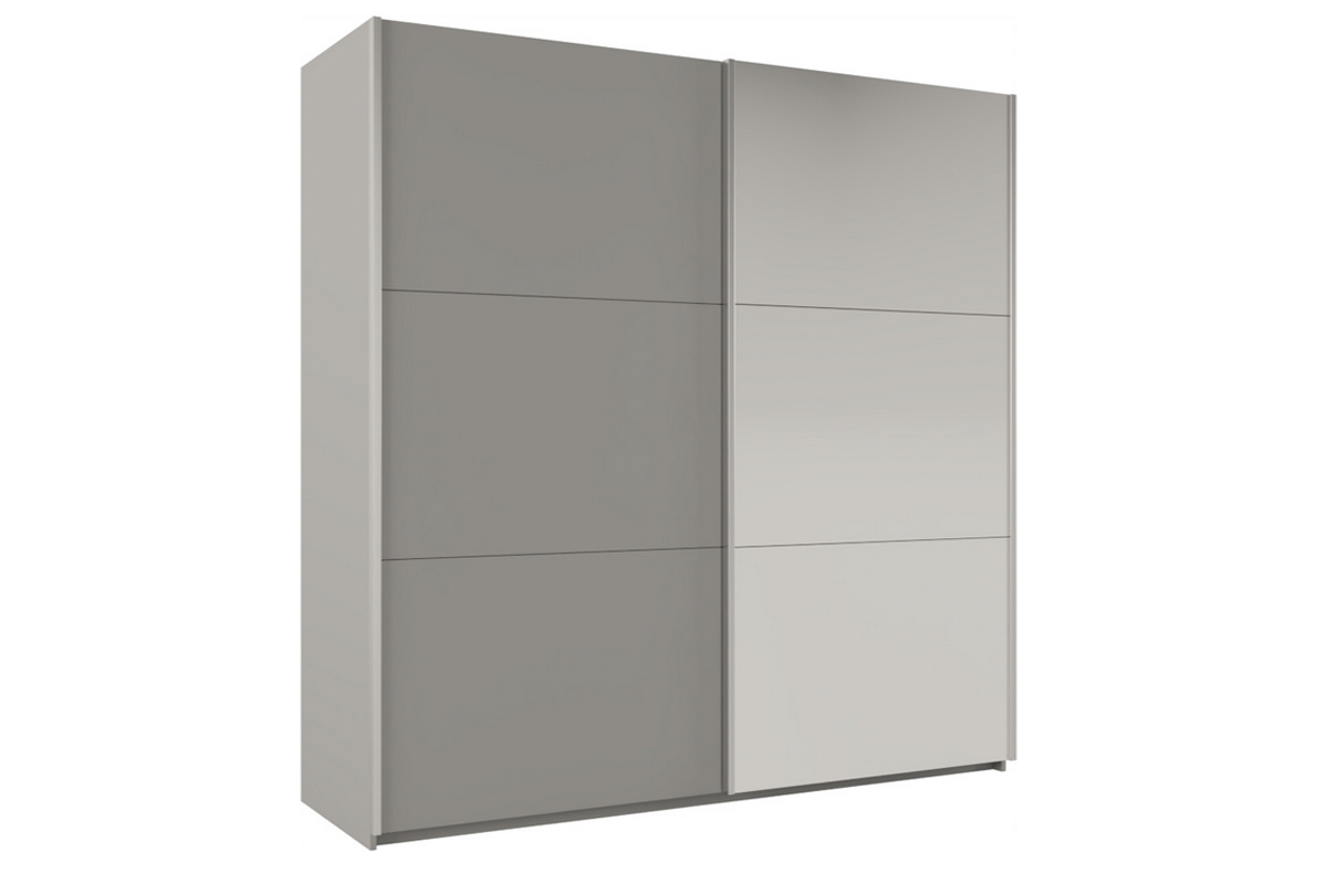 Šatní skříň Rodos 225 cm s posuvnými dveřmi a zrcadlem - platinum Skříň s objemným vnitřkem 