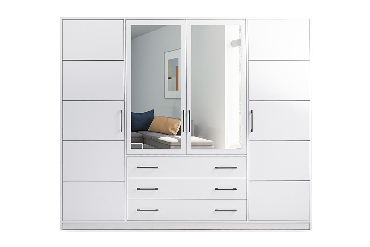 Šatníková skriňa Bali 240 cm so zrkadlom - biela Skriňa Bali D4 Biela Predná časť