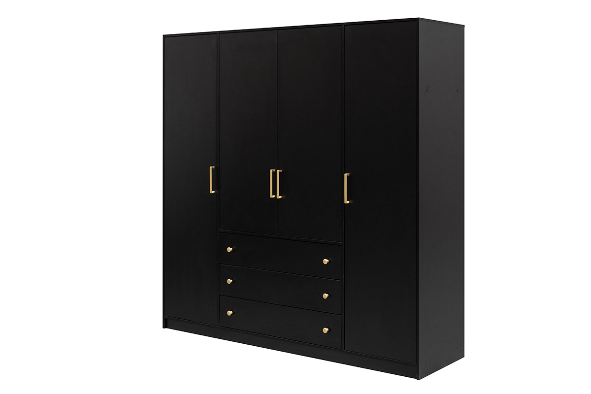 Čtyřdveřová šatní skříň Retro D4 se 3 zásuvkami - černá skříň retro