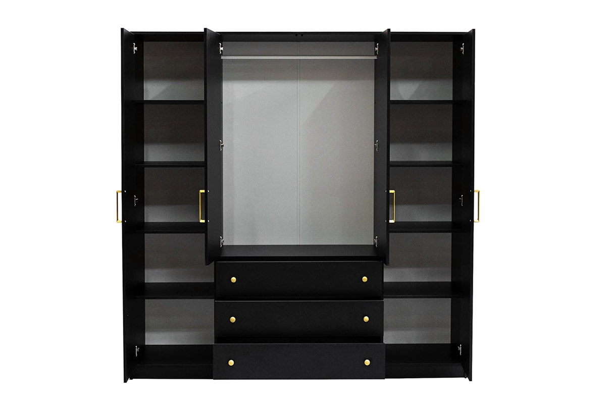 Čtyřdveřová šatní skříň Retro D4 se 3 zásuvkami - černá  skříň retro wnetrze