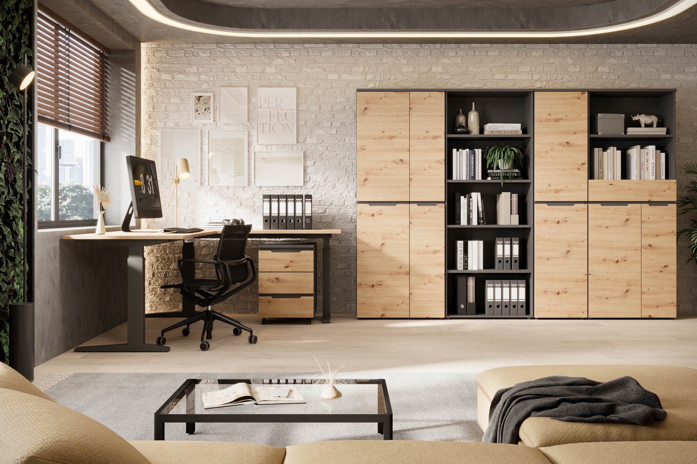 Skříňka Brego 45 cm nízká - dub artisan / grafitová skříňka Brego nízká 45 cm - dub artisan/grafit