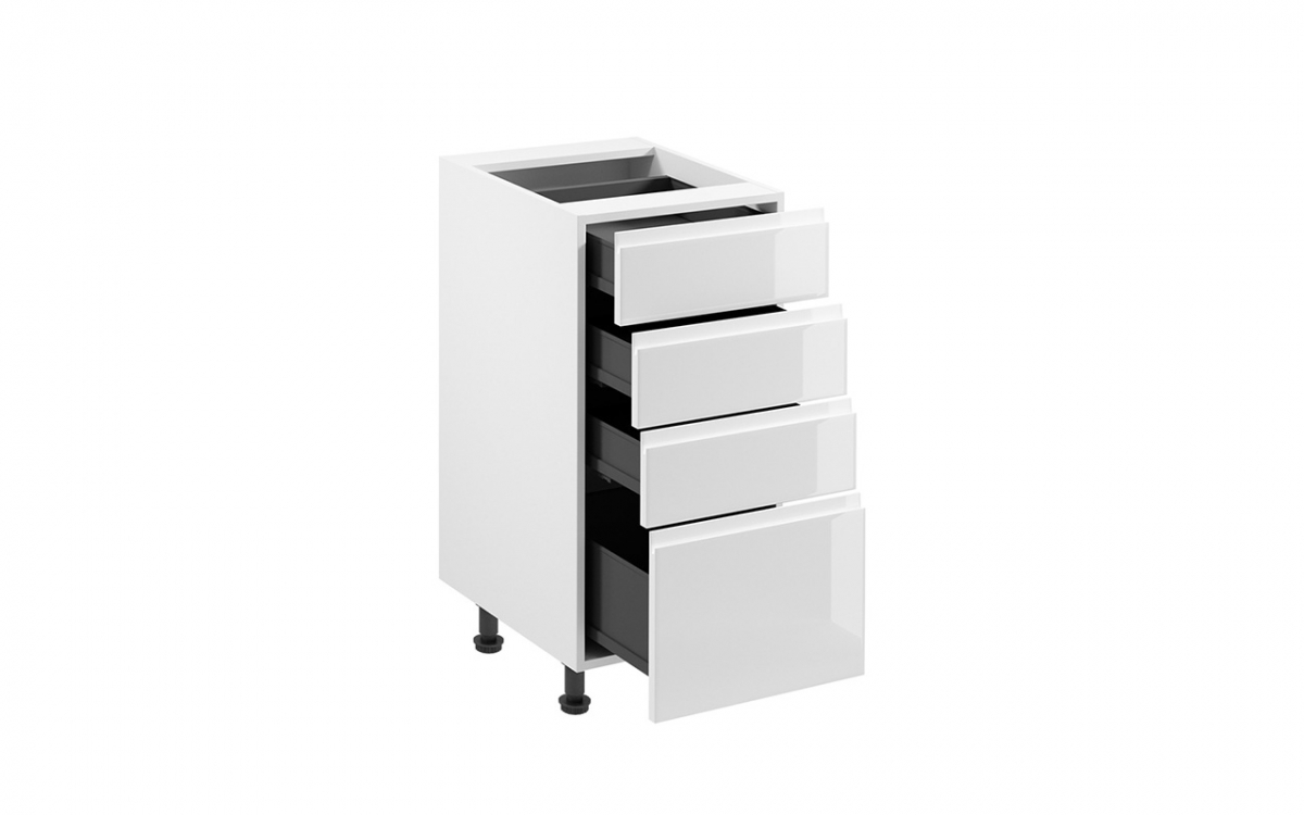 Spodní kuchyňská skříňka Aspen D40S4 se zásuvkami – bílý lesk skříňka kuchyňská Aspen D40S4 se zásuvkami - bílý lesk