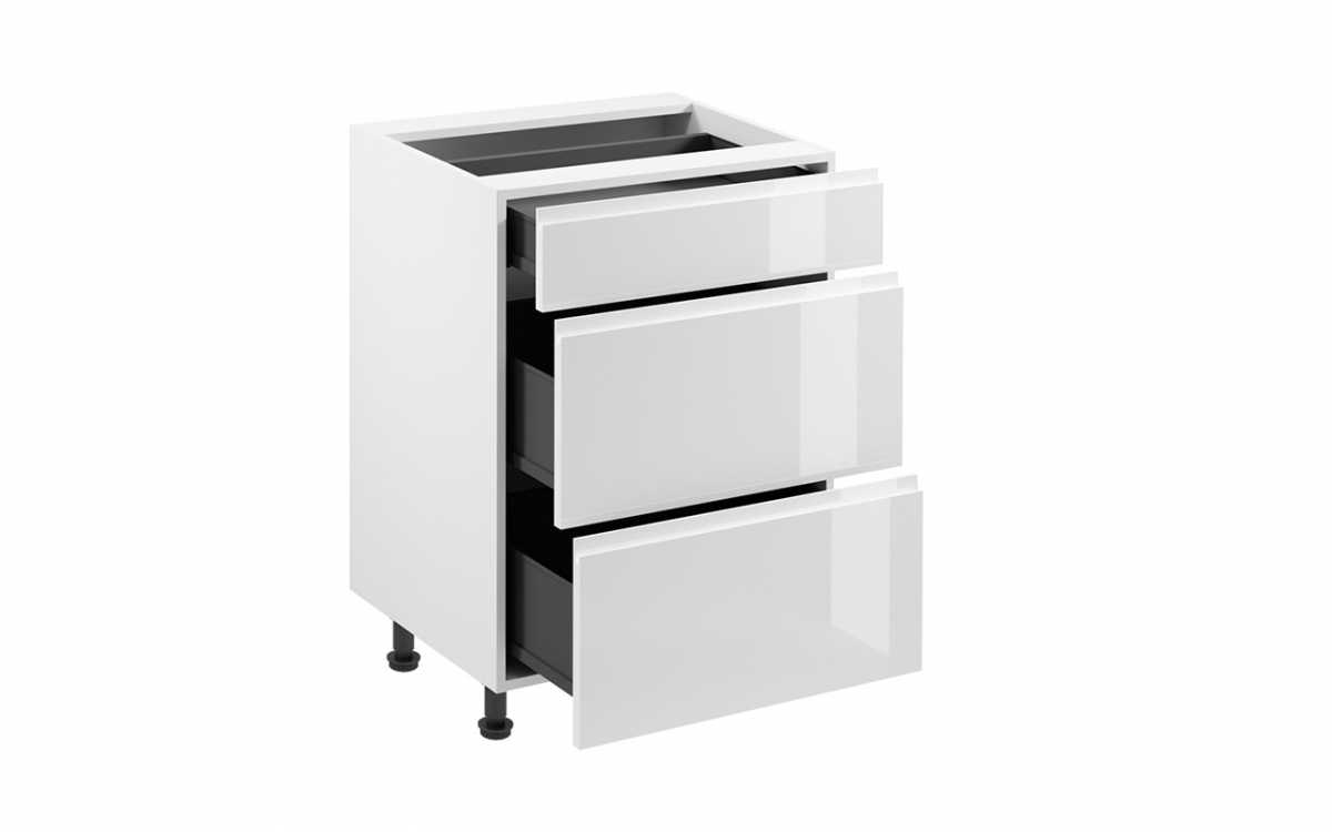 Spodní kuchyňská skříňka Aspen D60S3 se zásuvkami – bílý lesk skříňka kuchyňská Aspen D60S3 se zásuvkami - bílý lesk
