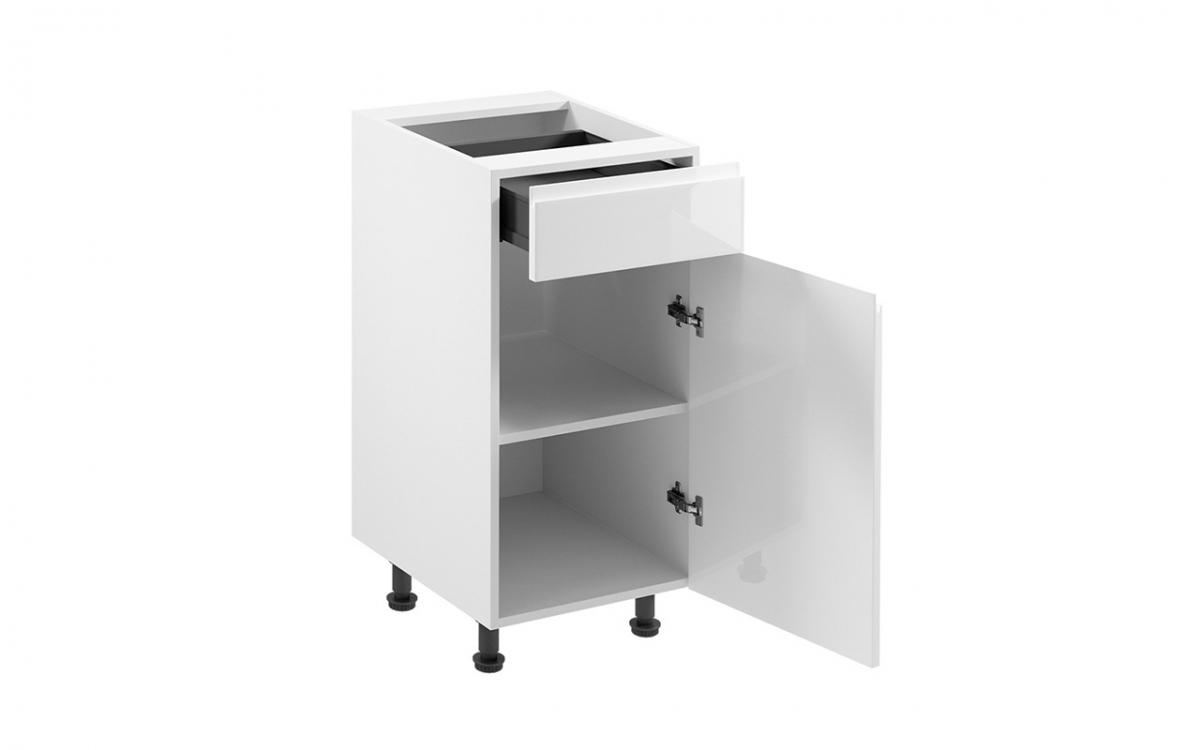 Spodní kuchyňská skříňka Aspen D40S1 jednodveřová se zásuvkou – bílý lesk skříňka kuchyňská spodní Aspen D40S1 jednodveřová z szuflada - bílý lesk