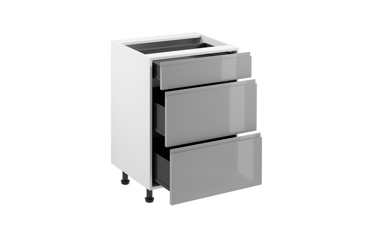 Dolní kuchyňská skříňka Aspen D60S3 se zásuvkami – šedý lesk skříňka kuchyňská spodní Aspen D60S3 se zásuvkami - šedý lesk