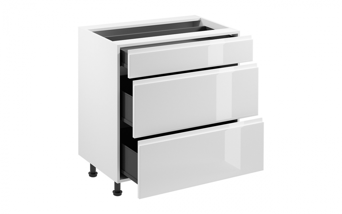 Spodní kuchyňská skříňka Aspen D80S3 se zásuvkami – bílý lesk skříňka kuchyňská spodní Aspen D80S3 se zásuvkami - bílý lesk