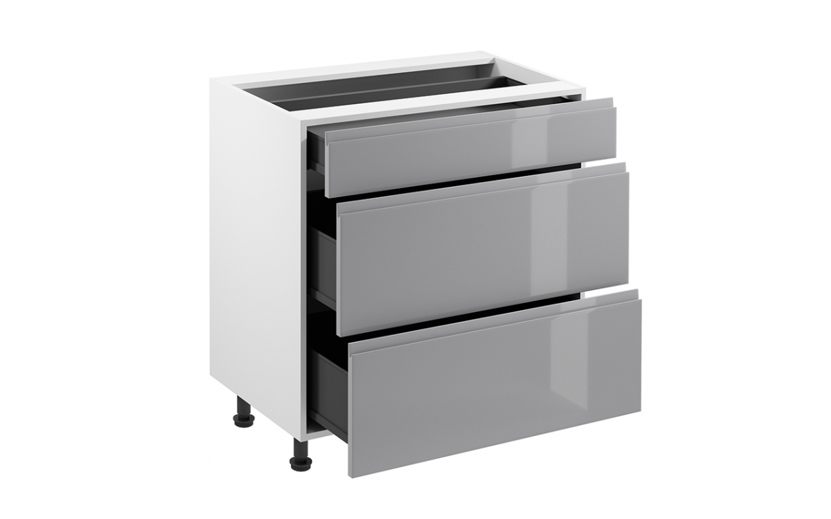 Dolní kuchyňská skříňka Aspen D80S3 se zásuvkami – šedý lesk skříňka kuchyňská spodní Aspen D80S3 se zásuvkami - šedý lesk