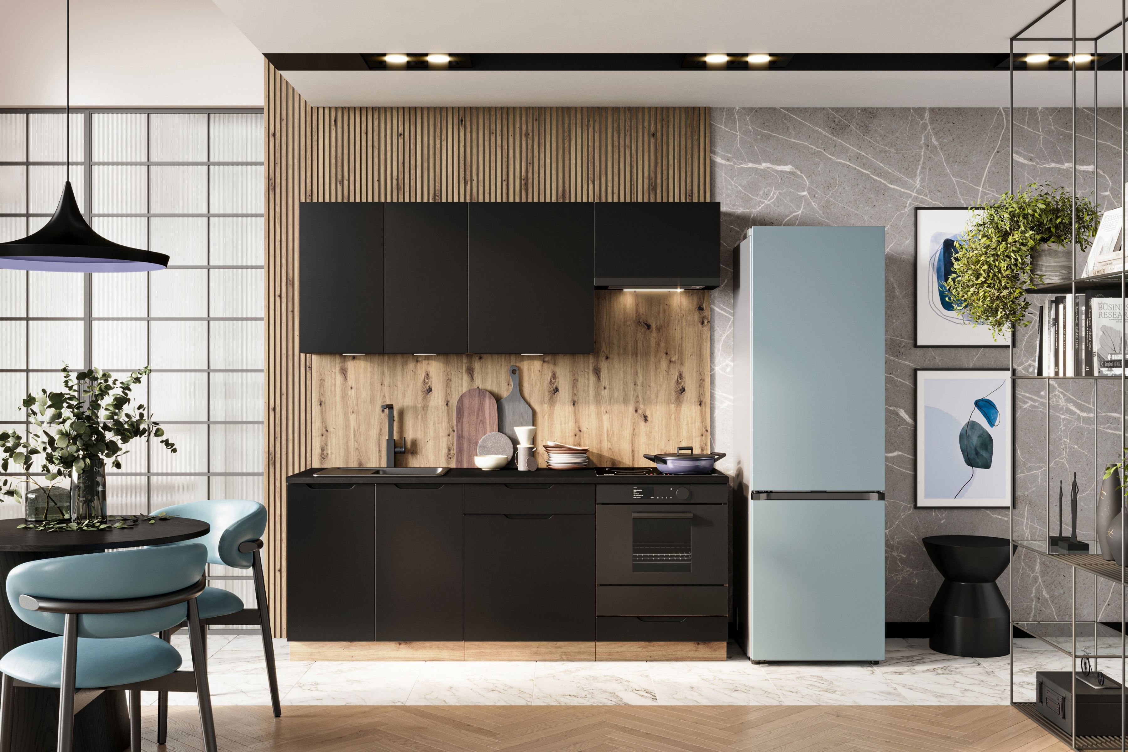 Dolná kuchynská skrinka Isabel D80 dvojdverová – čierny hrášok / dub artisan Skrinka Kuchynská dolná dvojdverová Isabel D80 - Čierny Grášok / Dub artisan