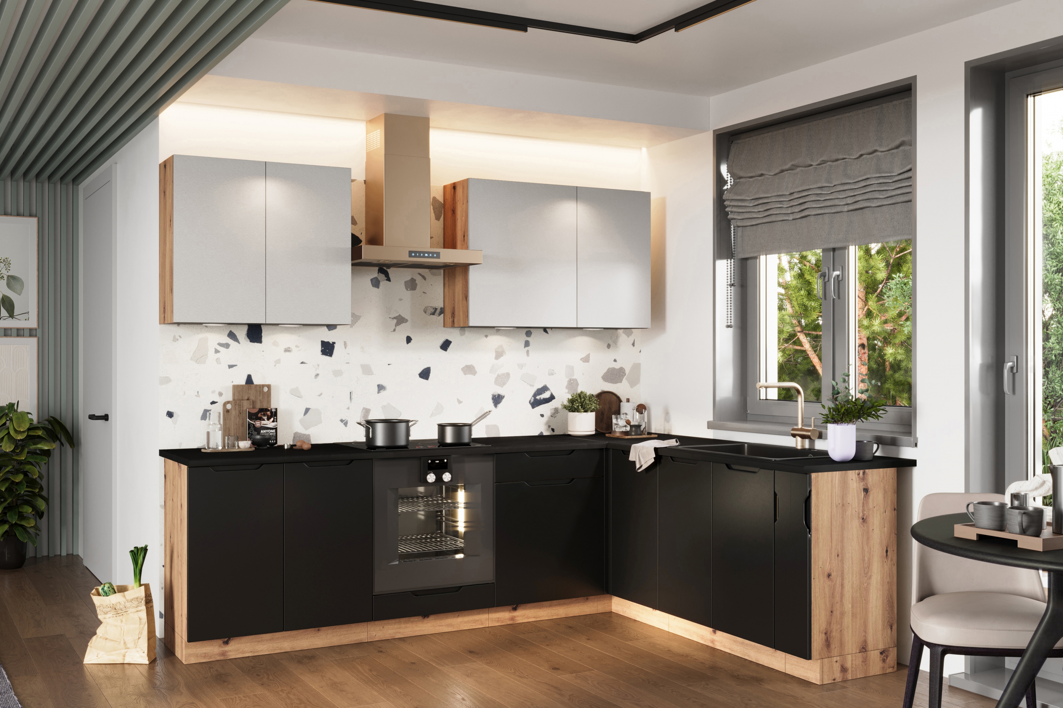 Dolná kuchynská skrinka Isabel D80 dvojdverová – čierny hrášok / dub artisan Skrinka Kuchynská dolná dvojdverová Isabel D80 - Čierny Grášok / Dub artisan