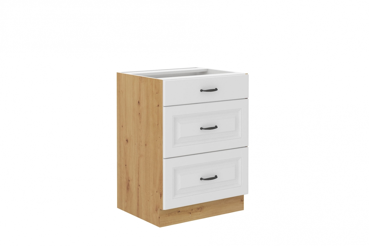 Spodní kuchyňská skříňka Estella 60D se třemi zásuvkami - bílý mat / dub artisan skříňka kuchyňská spodní Estella 60D se třemi  zásuvkami - bílý mat / dub artisan