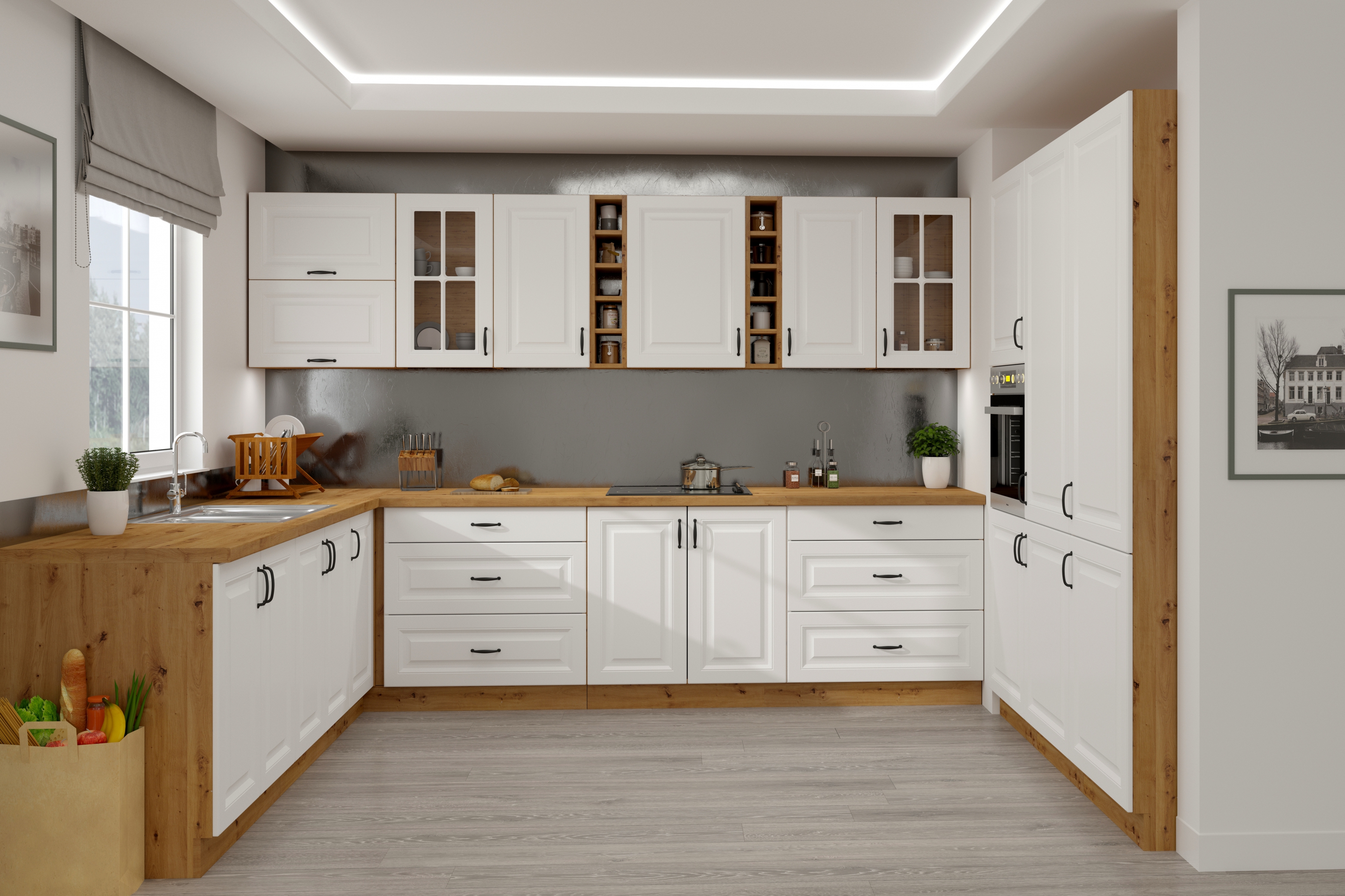 Spodní kuchyňská skříňka Estella 60D se třemi zásuvkami - bílý mat / dub artisan skříňka kuchyňská spodní Estella 60D se třemi  zásuvkami - bílý mat / dub artisan