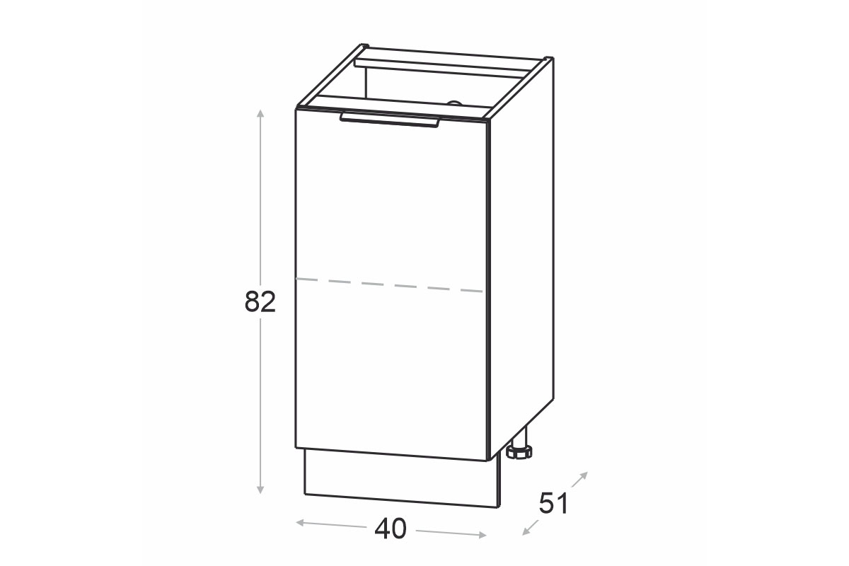 Spodní kuchyňská skříňka Ilandia D40.1 jednodveřová - bílý mat Skříňka kuchyňská spodní Ilandia D40.1 jednodveřová - bílý mat